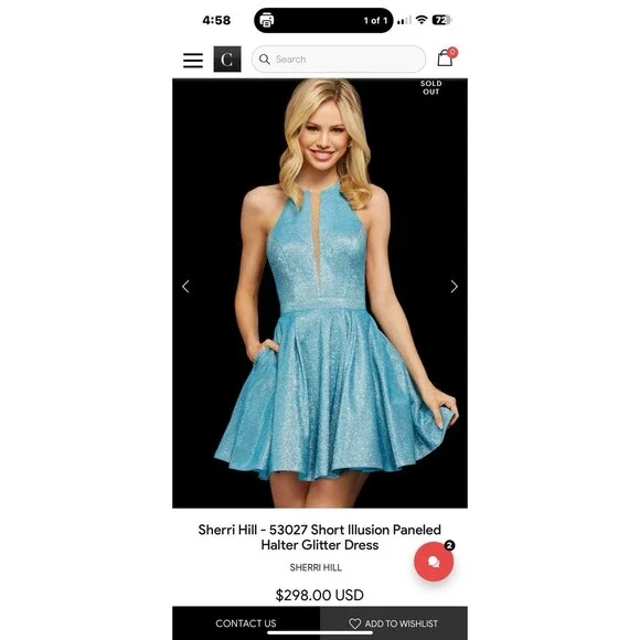 Sherri Hill Cocktail Dress Sz. 10 Blue Short Halter Glitter Shimmer Prom Formal - Picture 7 of 16